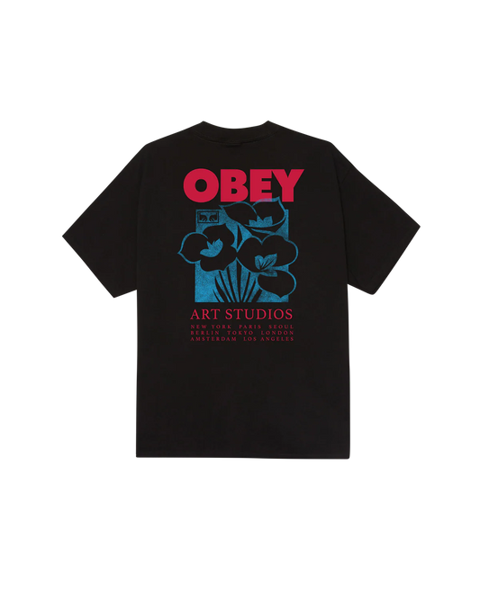 T SHIRT OBEY ART STUDIO FLOWERS Black