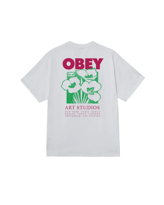 T SHIRT OBEY ART STUDIO FLOWERS White