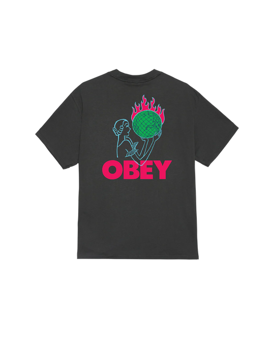 T SHIRT OBEY WORLD IN FLAMES Vintage Black