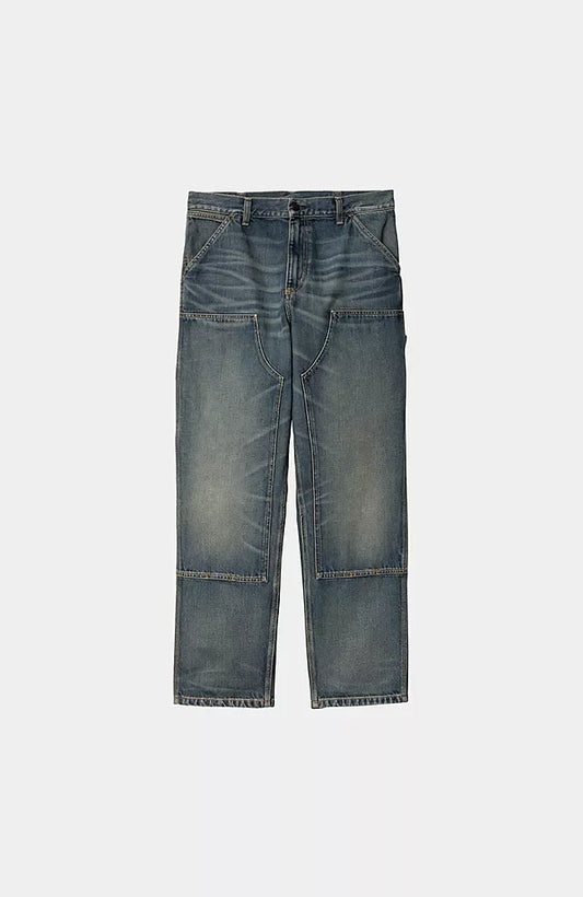 Jean Carhartt Wip DOUBLE KNEE PANT Blue Worn Used Wash