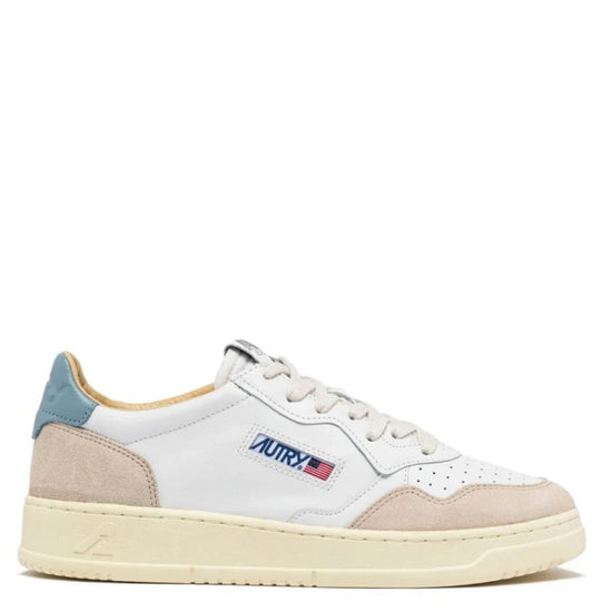 Autry MEDALIST LOW Leather et Suede White et Silver Blue — Autry
