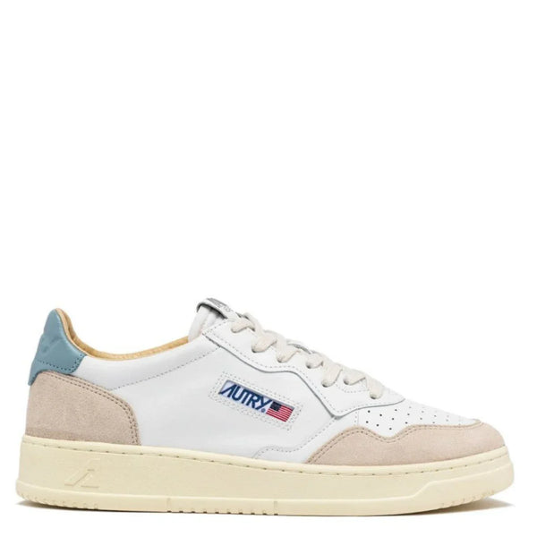 Autry MEDALIST LOW Cuir et Suede Blanc et Silver Blue — Autry