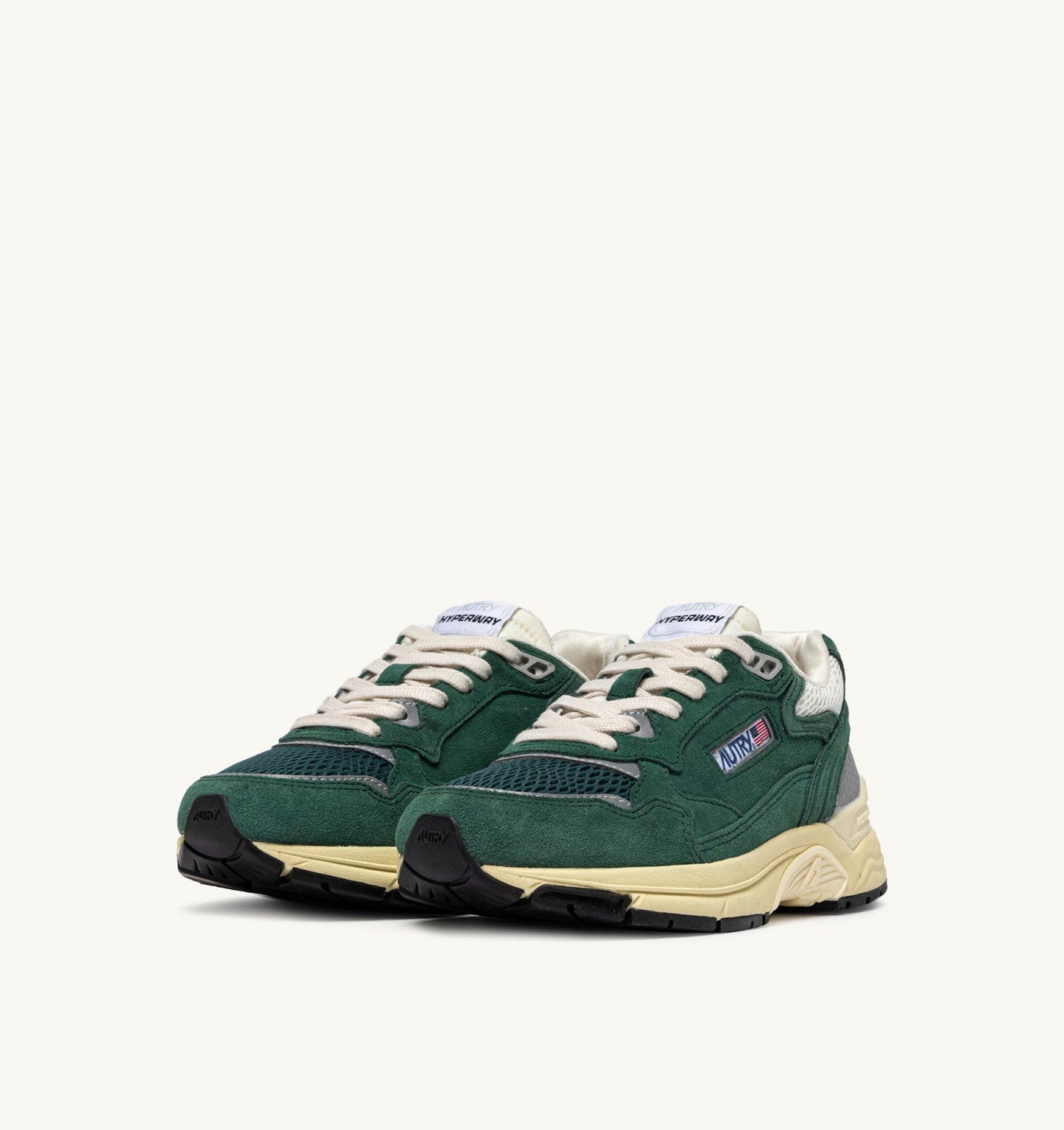 AUTRY BASKETS HYPERWAY EN MESH ET EN DAIM MALACHITE ET ARGENTO