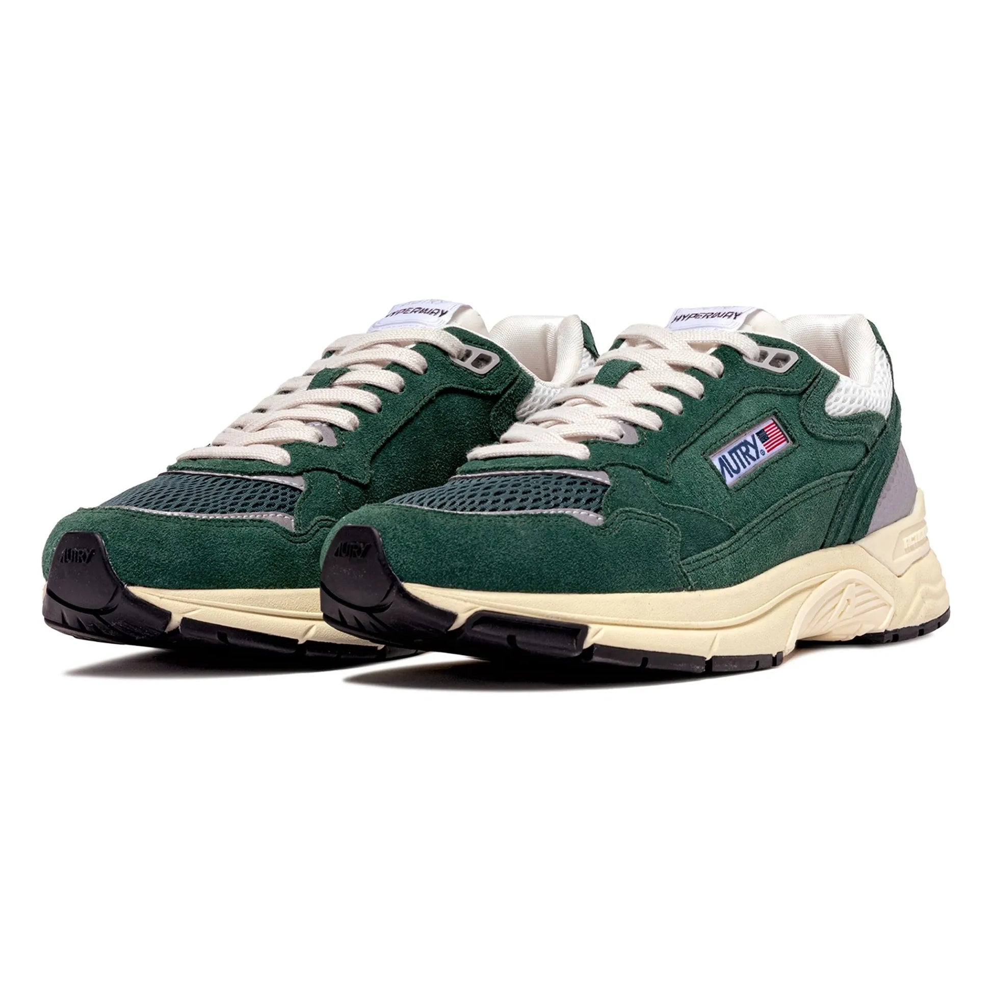 AUTRY BASKETS HYPERWAY IN MESH E SUEDE MALACHITE ET ARGENTO FRONT