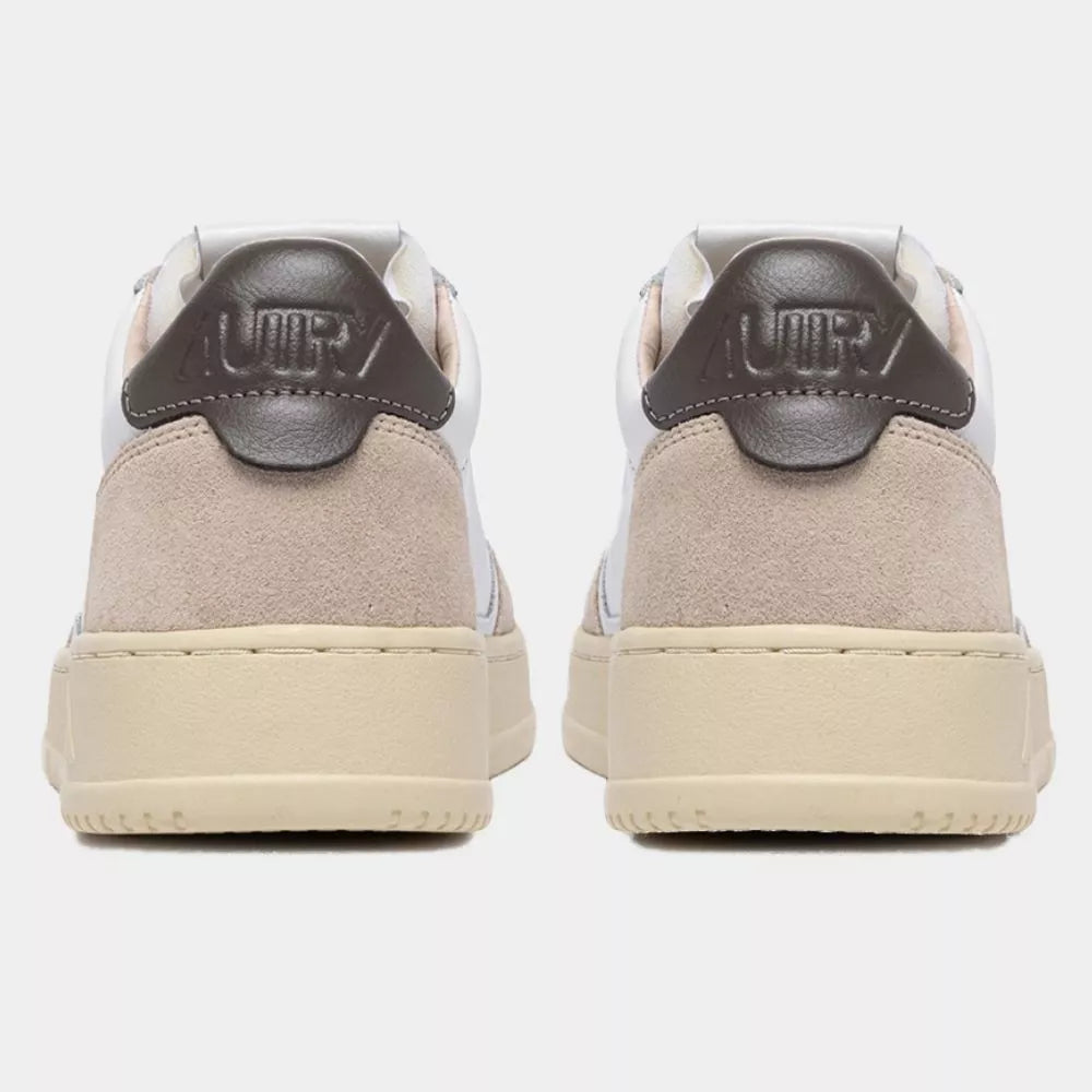 AUTRY BASKETS MEDALIST LOW EN DAIM ET CUIR BLANC ET MOREL BACK