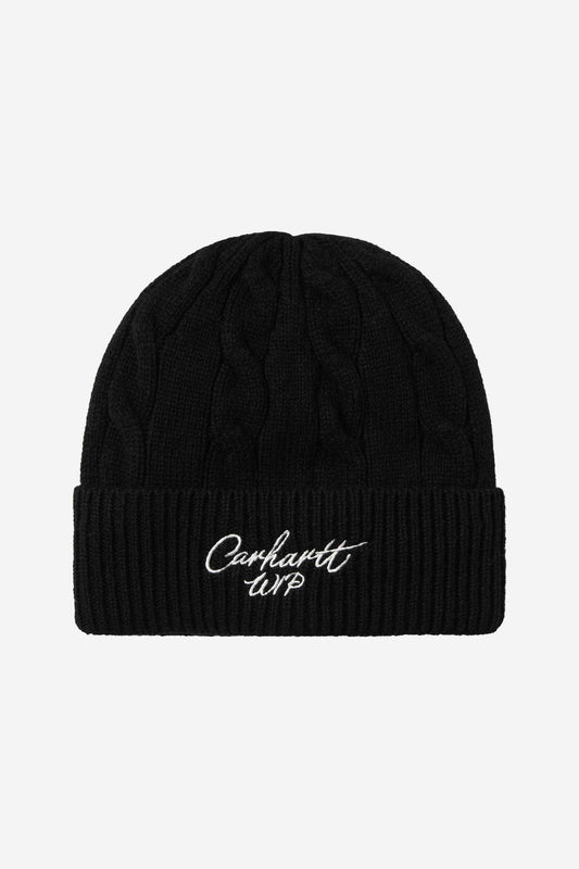 Bonnet Carhartt Wip SIGNATURE CABLE BEANIE Black Salt