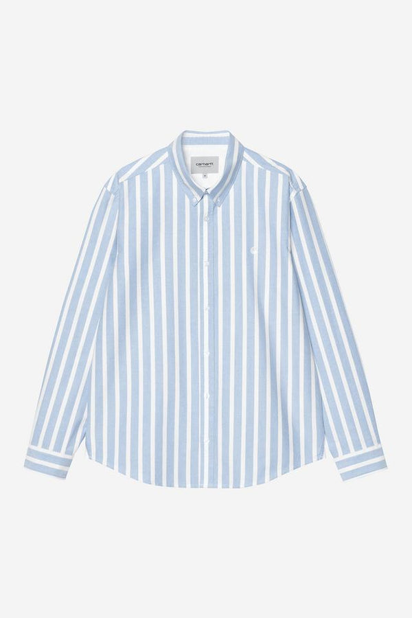 Carhartt Wip DEVEN L/S SHIRT Deven Stripe, Bleach / White — Carhartt Wip