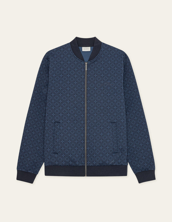 Les Deux BALLIER AOP CREW TRACK JACKET Dark Denim Blue — Les Deux
