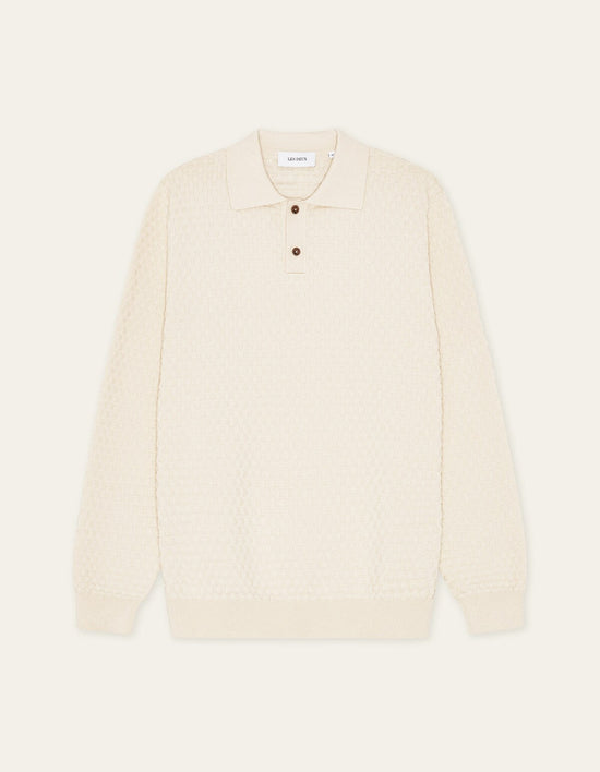 Les Deux BILLY WEAVE KNITTED L/S POLO Light Ivory — Les Deux
