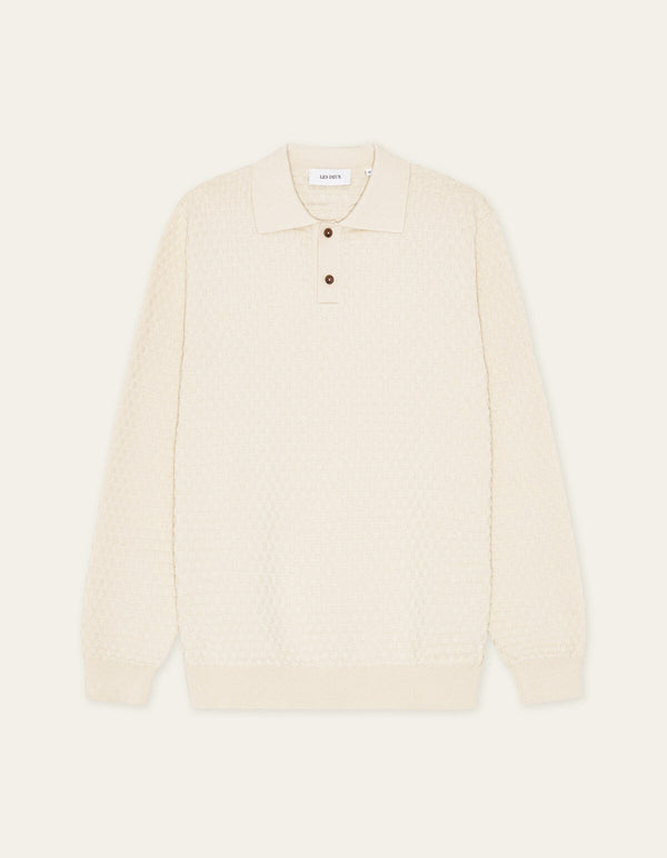 Les Deux BILLY WEAVE KNITTED L/S POLO Light Ivory — Les Deux