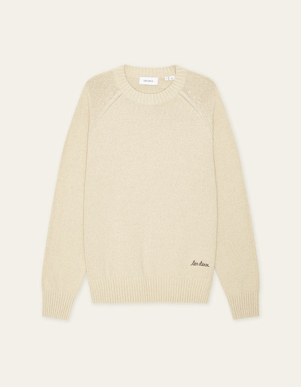Les Deux BRAD ROUNDNECK KNIT Oyster Gray White — Les Deux