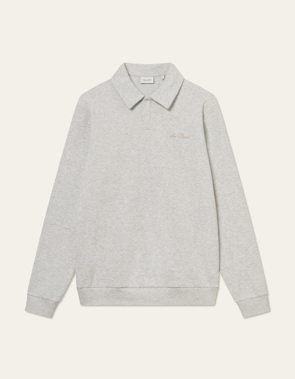 Les Deux Ben Polo Piqué Sweatshirt Snow Melange — Les Deux