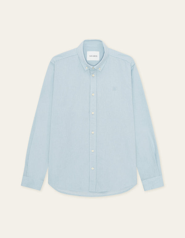 Les Deux COTTON LINEN L/S SHIRT Skyway Blue — Les Deux