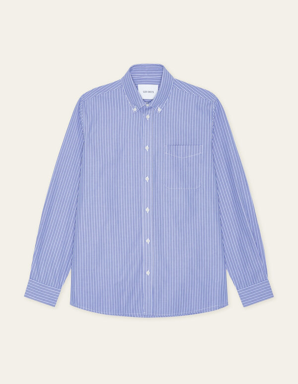 Les Deux KENT STRIPE POPLIN L/S SHIRT Blue Fog — Les Deux