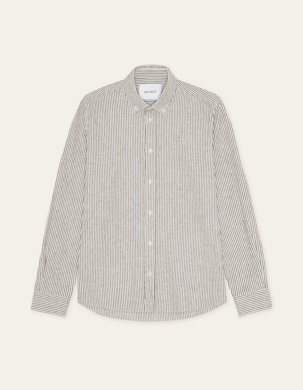 Les Deux KONRAD STRIPE L/S SHIRT Teak Brown — Les Deux