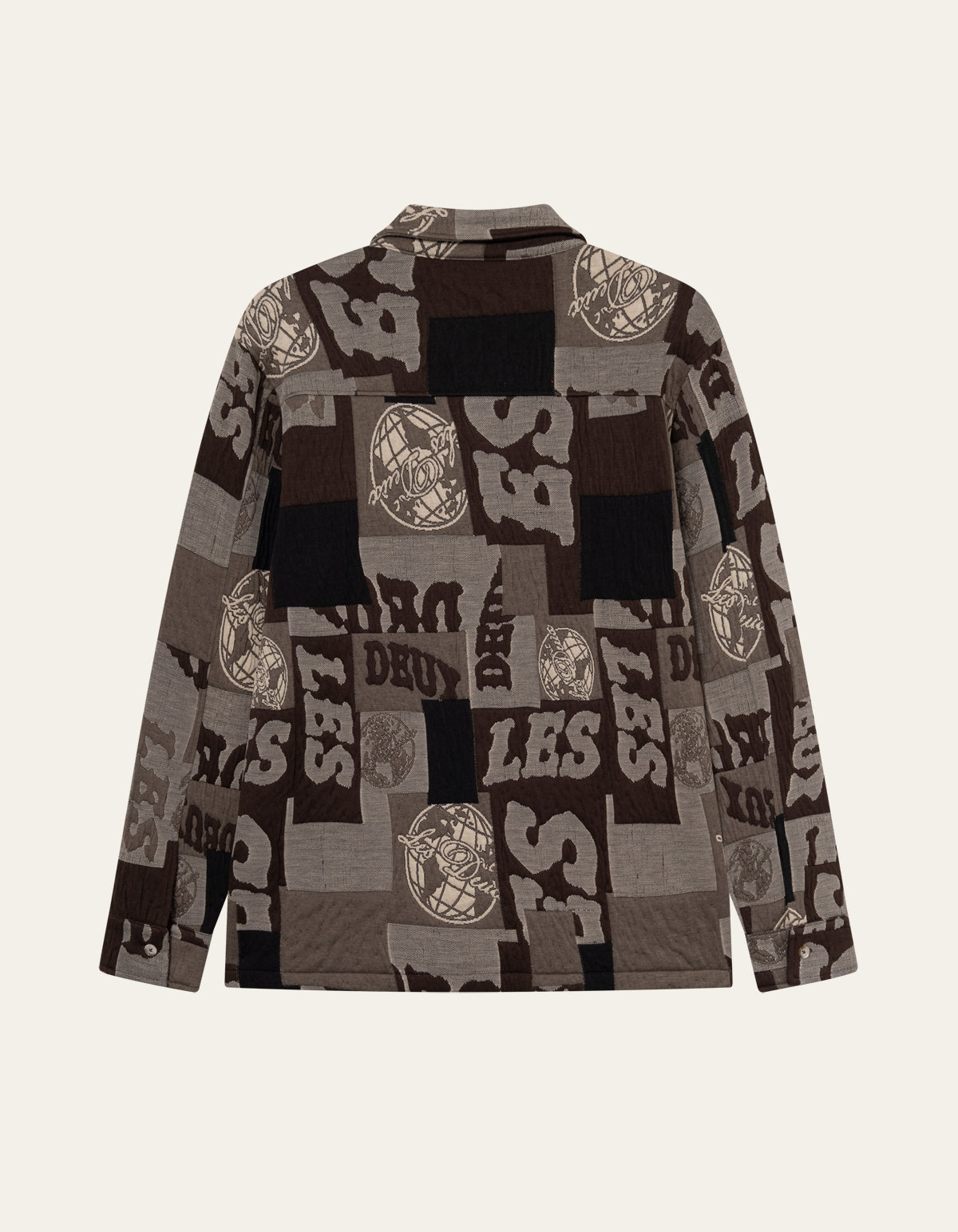 Les Deux Kaleb Patchwork Jacquard Overshirt Mountain Grey Brown