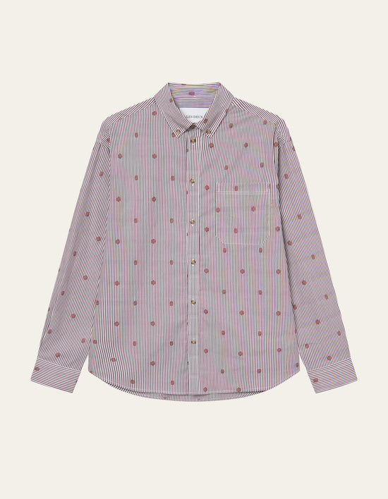 Les Deux Kolton Stripe Basket AOE Shirt Fired Brick Red — Les Deux