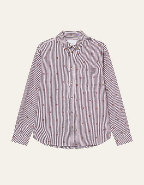 Les Deux Kolton Stripe Basket AOE Shirt Fired Brick Red — Les Deux