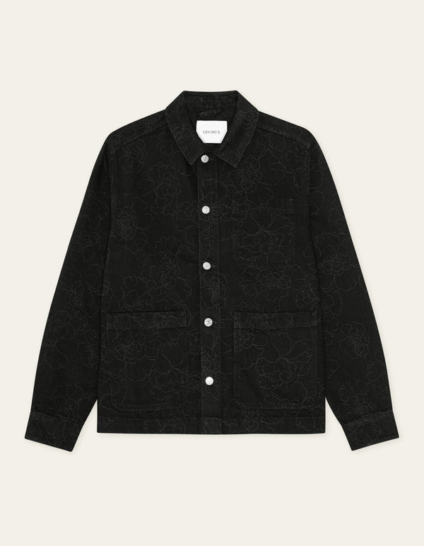 Les Deux LAYTON AOP DENIM OVERSHIRT Black — Les Deux