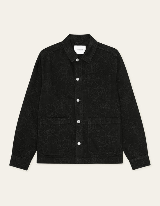 Les Deux LAYTON AOP DENIM OVERSHIRT Black — Les Deux