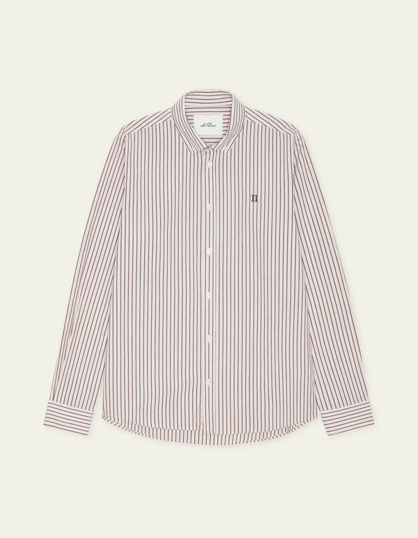 Les Deux LIGHT OXFORD STRIPED SHIRT Chocolate Truffle Red — Les Deux