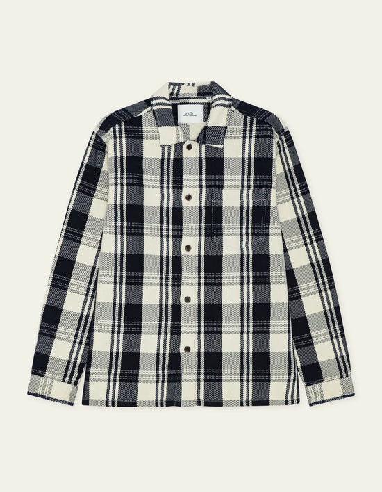 Les Deux STRUCTURED CHECK OVERSHIRT Dark Navy Blue — Les Deux