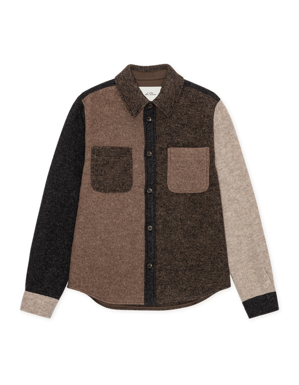 Les Deux WOOL COLOURBLOCK OVERSHIRT Mole Brown — Les Deux