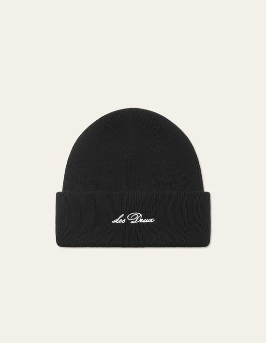 Les Deux Wayne Embroidered Beanie Black — Les Deux