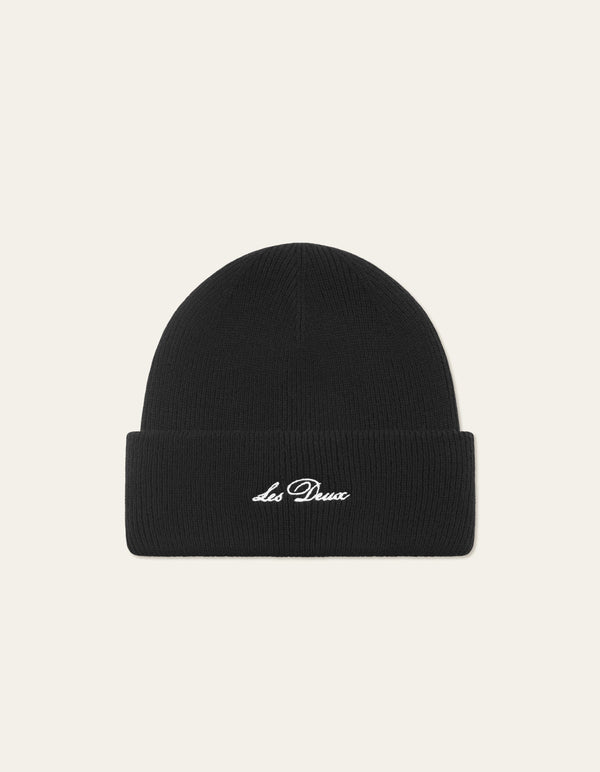 Les Deux Wayne Embroidered Beanie Black — Les Deux