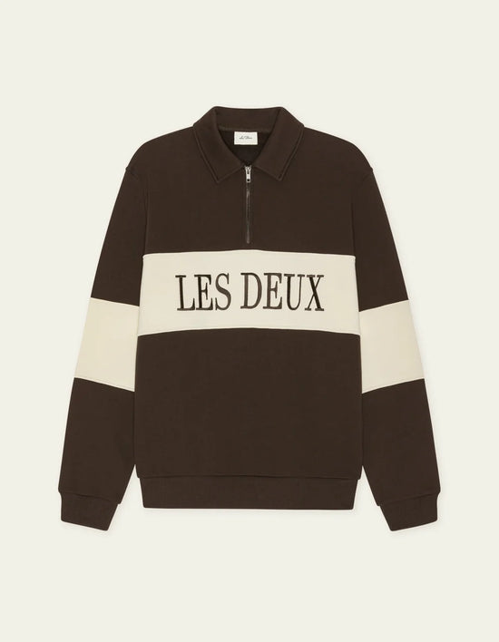 Les Deux ZIPPER RUGBY SWEATSHIRT Mole Brown — Les Deux
