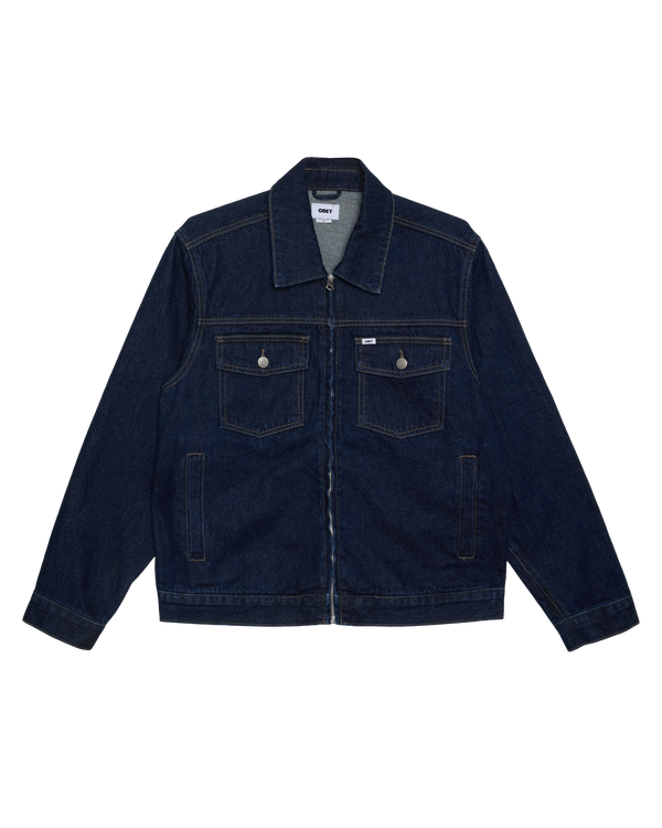 OBEY BASE TRUCKER JACKET RINSE INDIGO — Obey