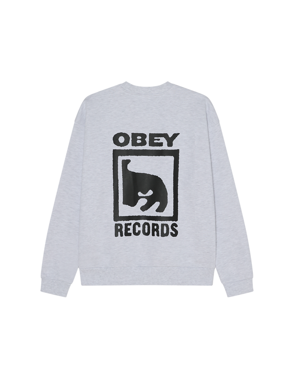 OBEY RECORDS EXTRA HEAVY CREWNECK ASH GREY — Obey