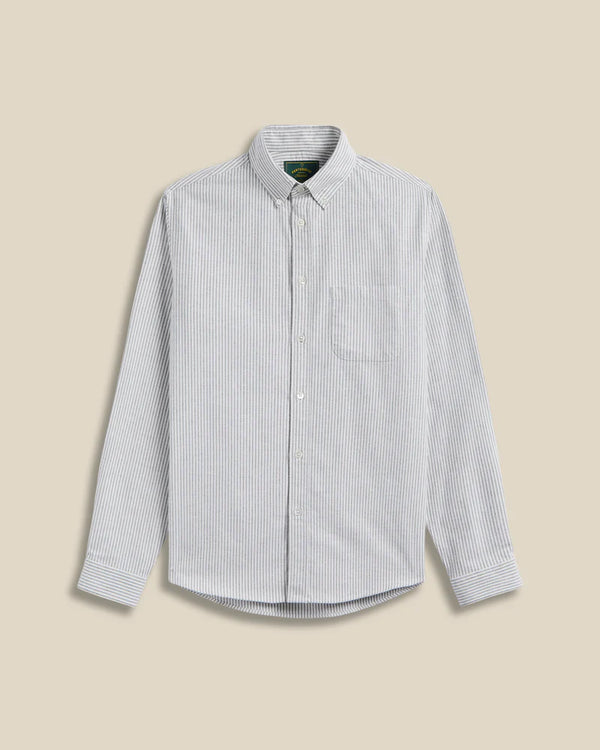 Portuguese Flannel BRUSHED OXFORD STRIPE L/S SHIIRT Moss Green — Portuguese Flannel