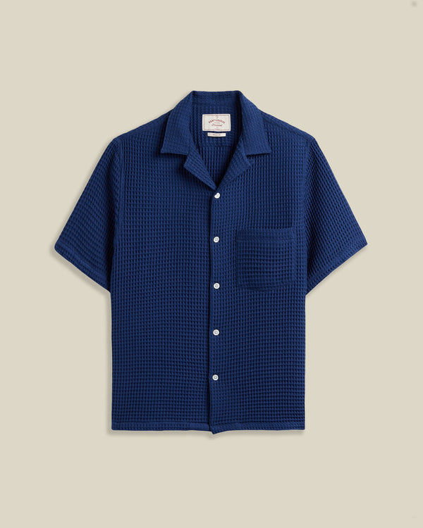 Portuguese Flannel HONEY COMB S/S SHIRT Blue — Portuguese Flannel