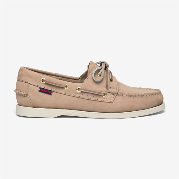 Sebago DOCKSIDES PORTLAND NUB WOMAN BEIGE CAMEL — Sebago