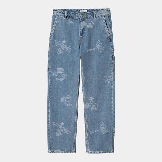 W STAMP PRINT PANT Blue