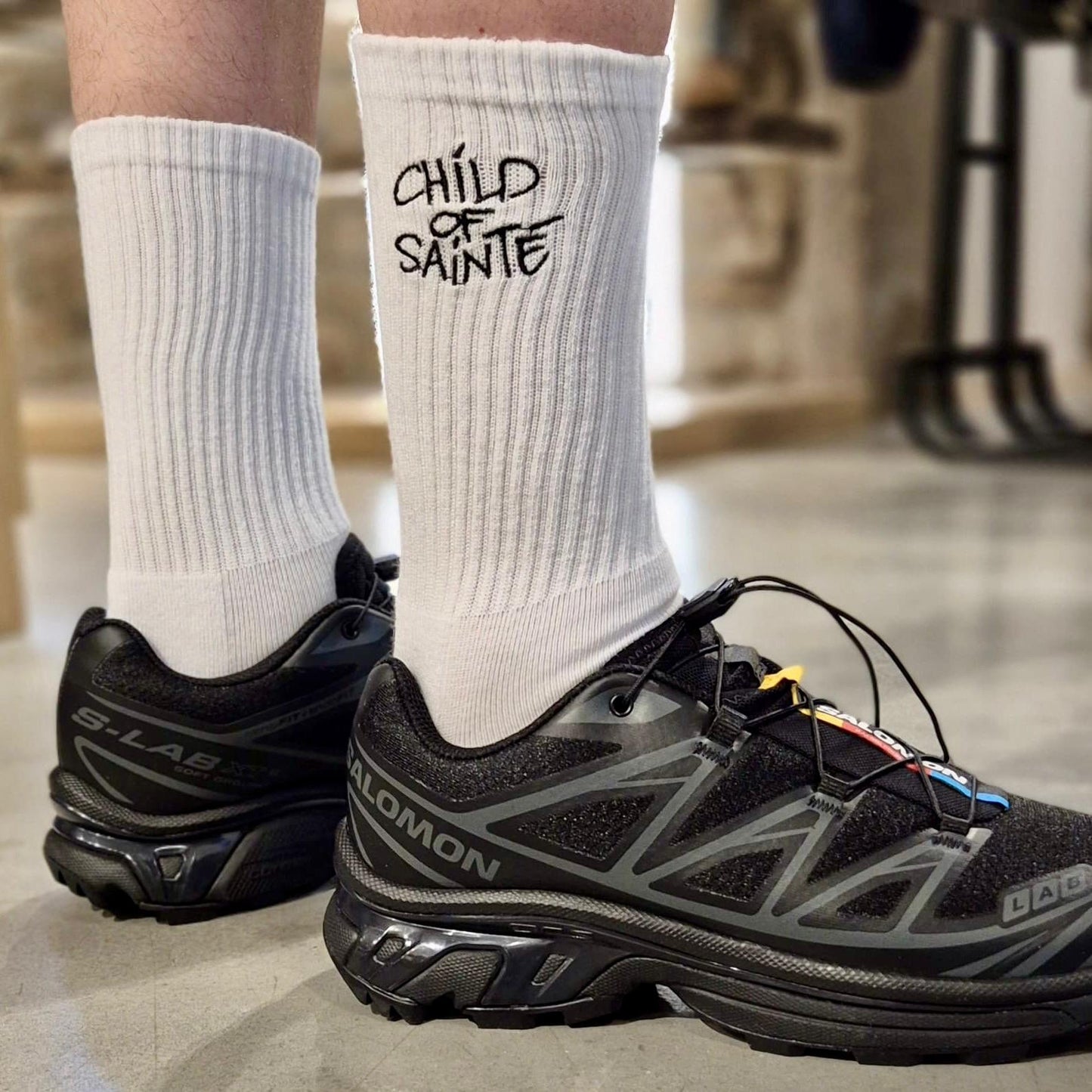 Child Of Sainté Embroidery Socks White/Black