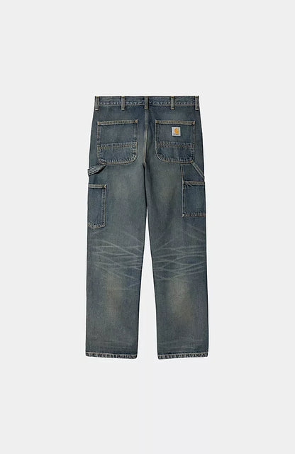 Jean Carhartt Wip DOUBLE KNEE PANT Blue Worn Used Wash
