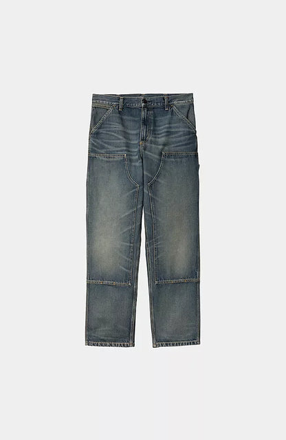 Jean Carhartt Wip DOUBLE KNEE PANT Blue Worn Used Wash