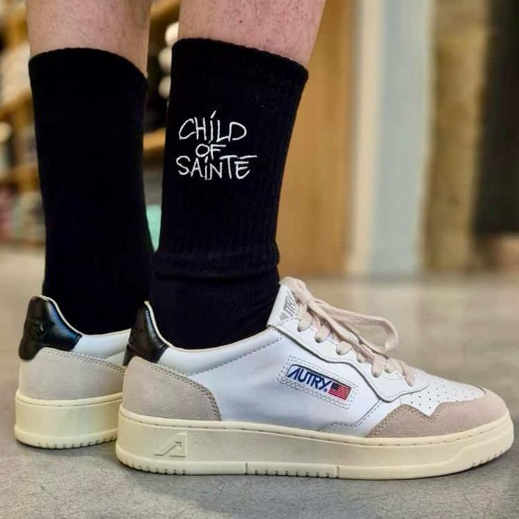 Child Of Sainté Embroidery Socks Black/White