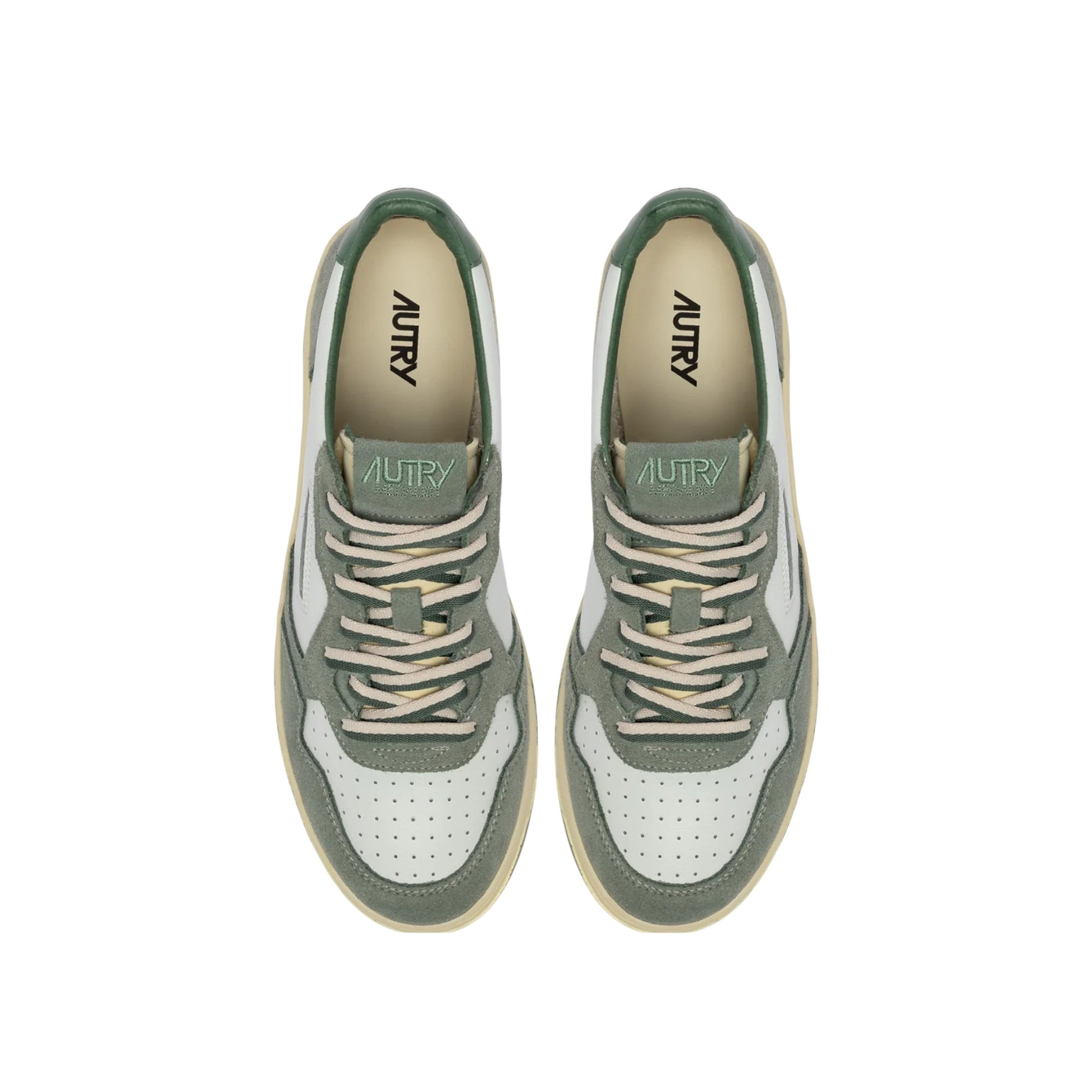 AUTRY BASKETS MEDALIST LOW EN CUIR BLANC ET DAIM SEA SPRAY