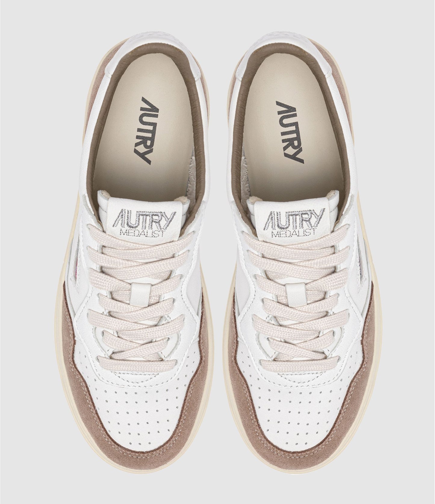 AUTRY BASKETS MEDALIST LOW EN CUIR BLANC ET TOBACCO TOP