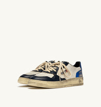 AUTRY BASKETS MEDALIST LOW SUPER VINTAGE EN CUIR BLANC BLUE SPACE ET BLEU