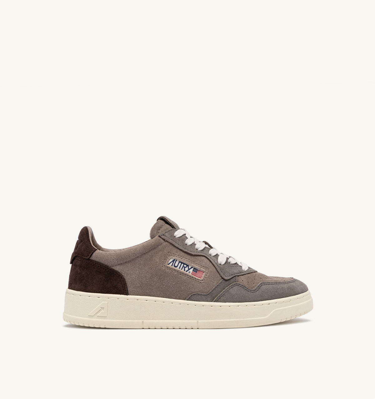 AUTRY BASKETS MEDALIST LOW TRICOLOR EN DAIM TAUPE ET CUIT