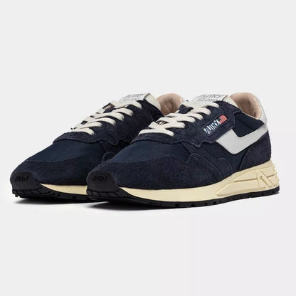 AUTRY BASKETS REELWIND LOW EN NYLON DAIM ET CUIR NOIR ET ARGENT FRONT