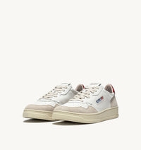 AUTRY MEDALIST LOW EN CUIR BLANC ET ROUGE ET DAIM BEIGE