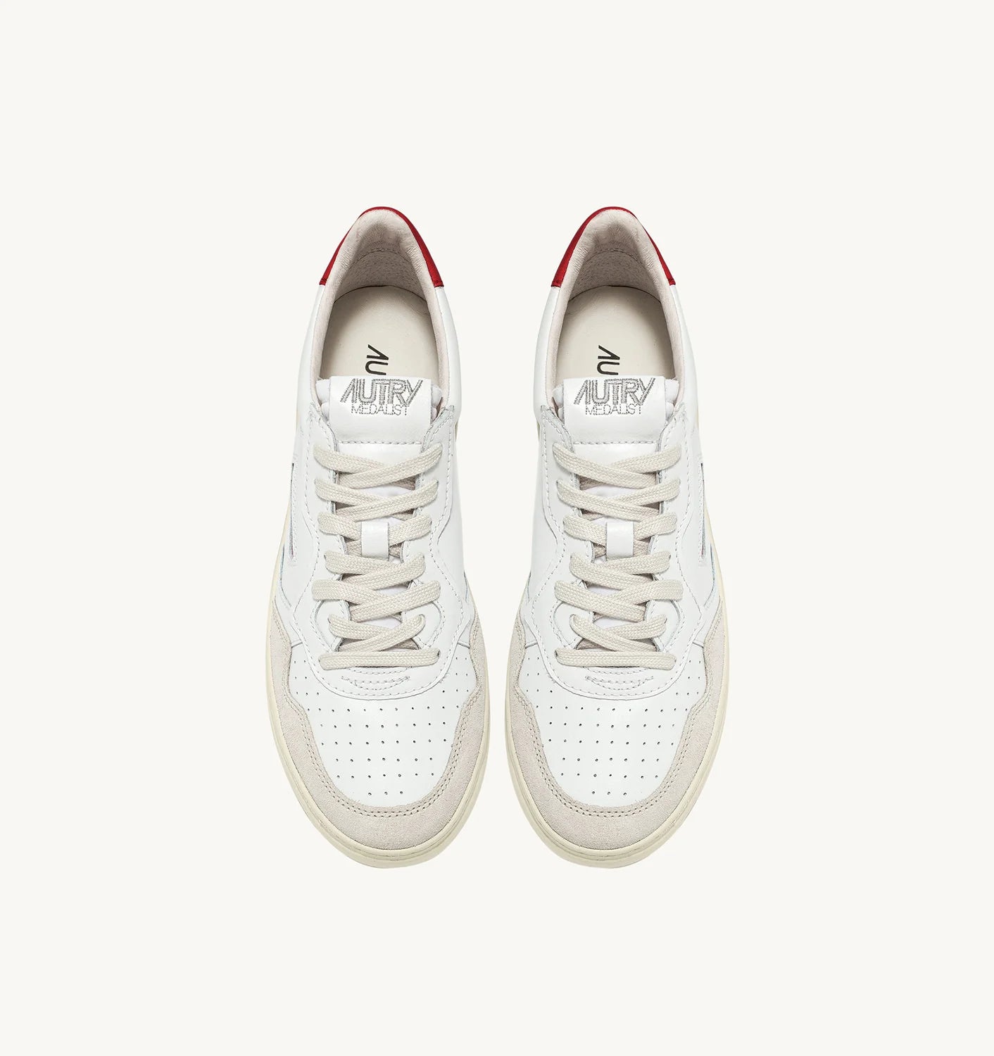 AUTRY MEDALIST LOW EN CUIR BLANC ET ROUGE ET DAIM BEIGE