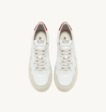 AUTRY MEDALIST LOW EN CUIR BLANC ET ROUGE ET DAIM BEIGE