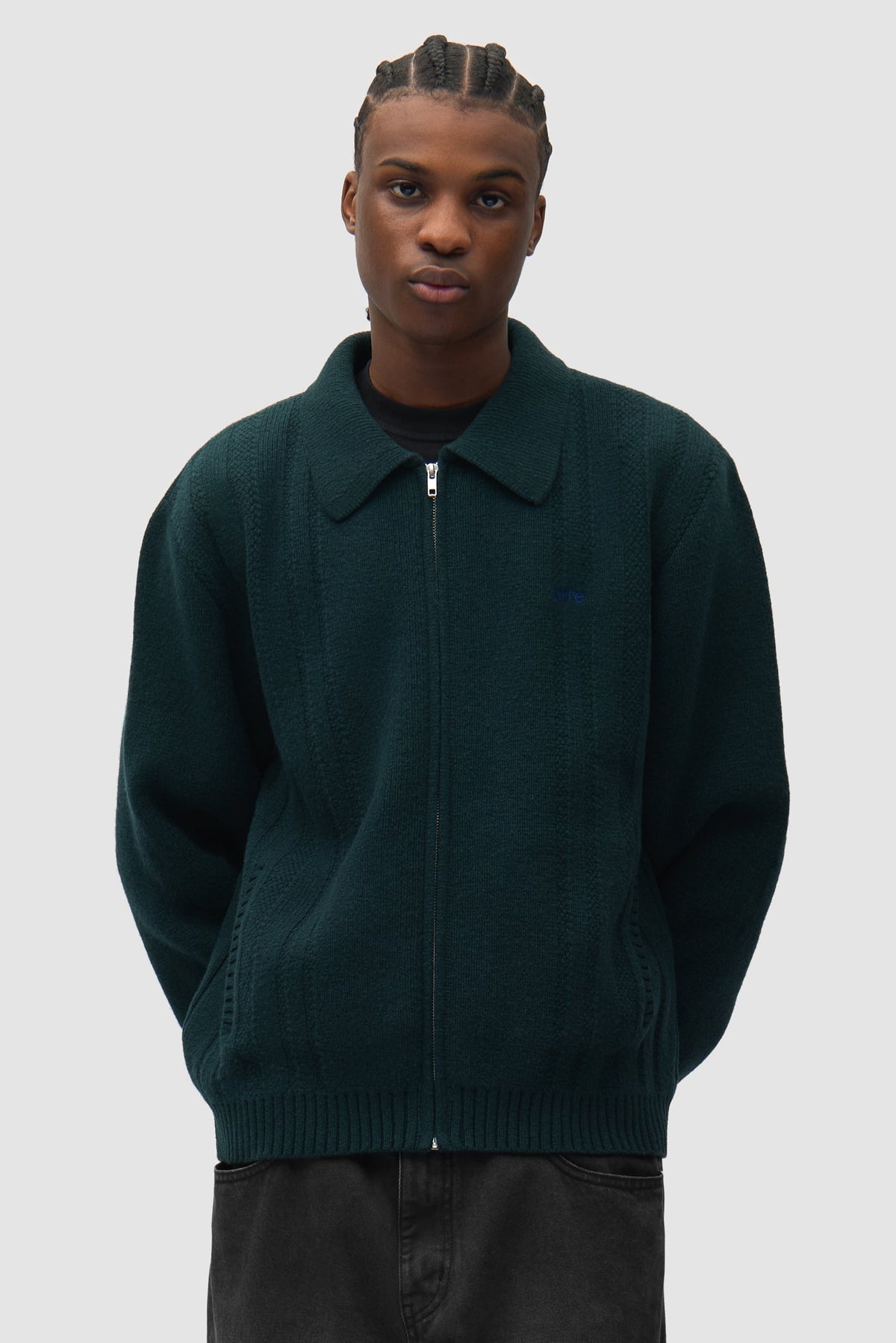 Arte Antwerp CABLE KNIT ZIP CARDIGAN Green
