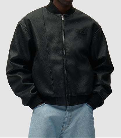 Arte Antwerp LEATHER VARSITY JACKET Black